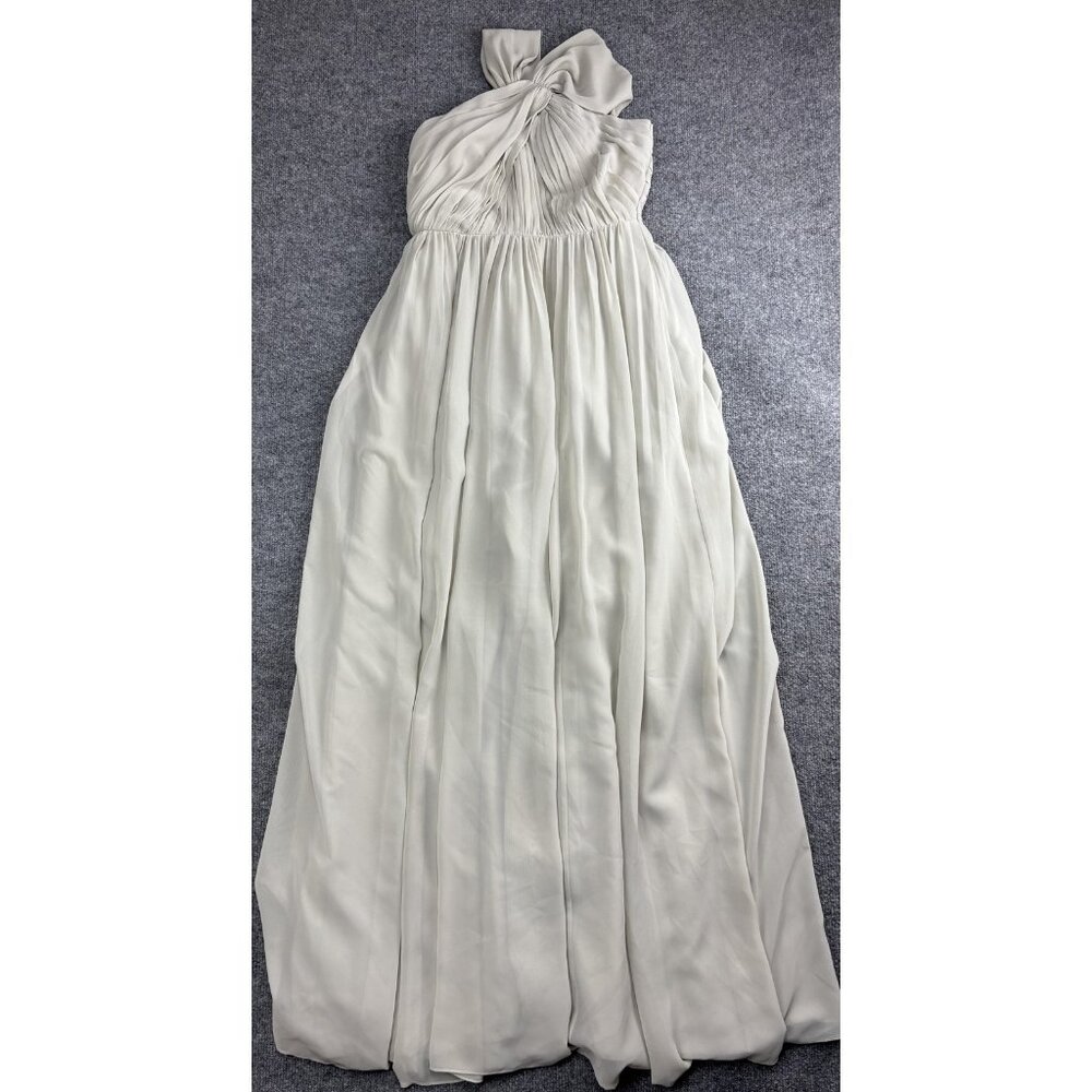 Jenny Yoo Dress Womens 0 Light Gray Chiffon One Shoulder Bow Maxi Gown Formal
